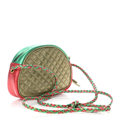 Gucci Laminated Nappa Trapuntata Mini Zumi Dome Shoulder Bag Rosso Jasmine Green Rame 4 of 19