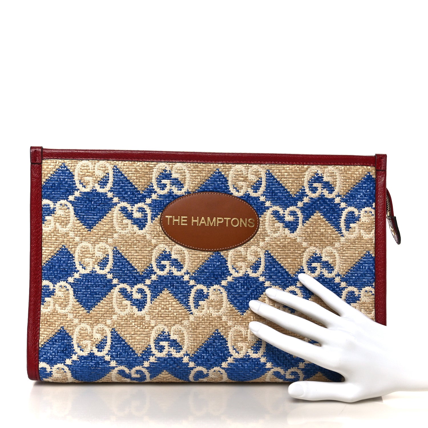 Gucci Raffia GG Monogram Hamptons Case Beige Blue 2 of 7
