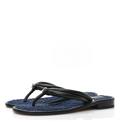 Chanel Lambskin Fabric CC Thong Sandals 40.5 Black Dark Navy 3 of 8