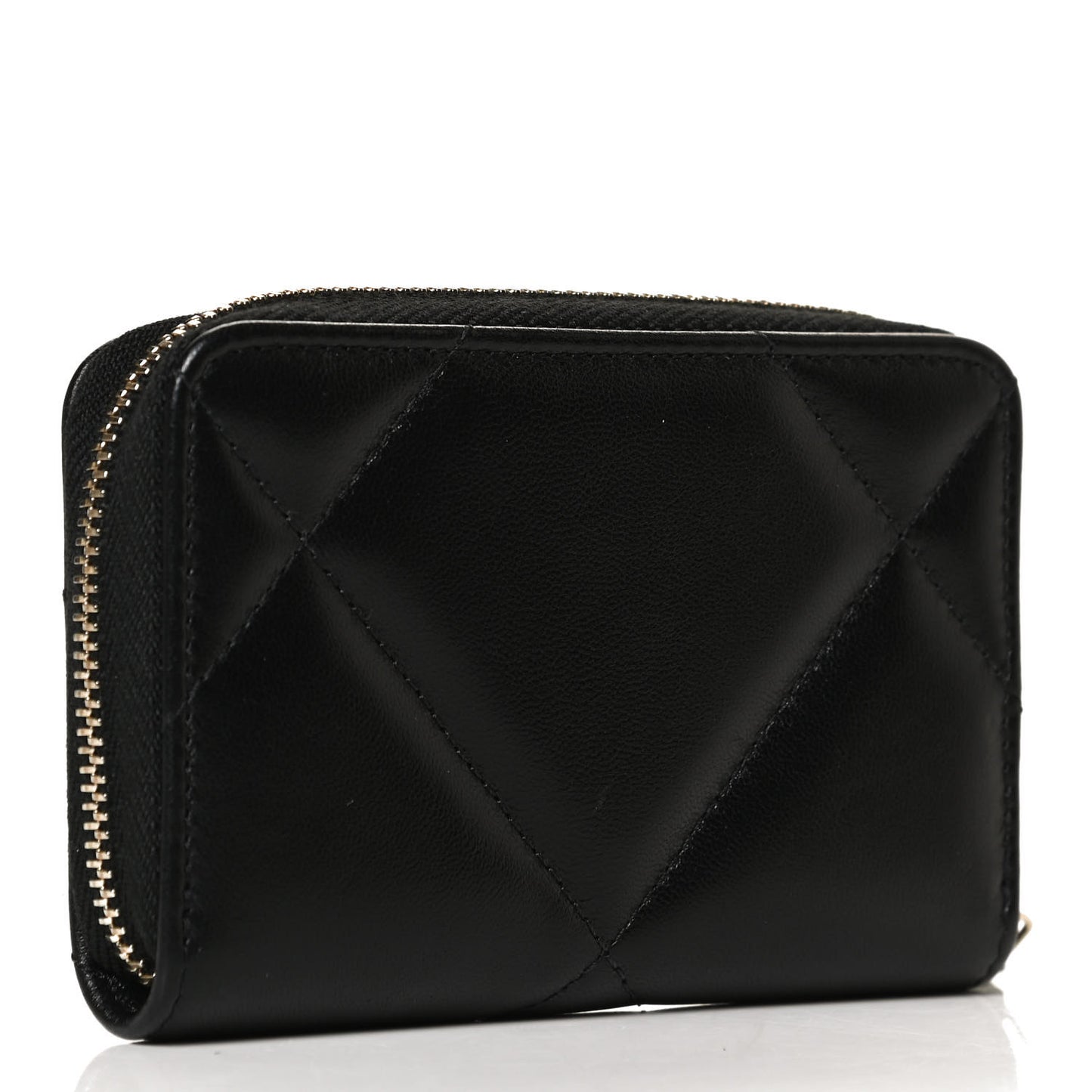 Lambskin Quilted Chanel 19 Zip Around Coin Purse Wallet Black