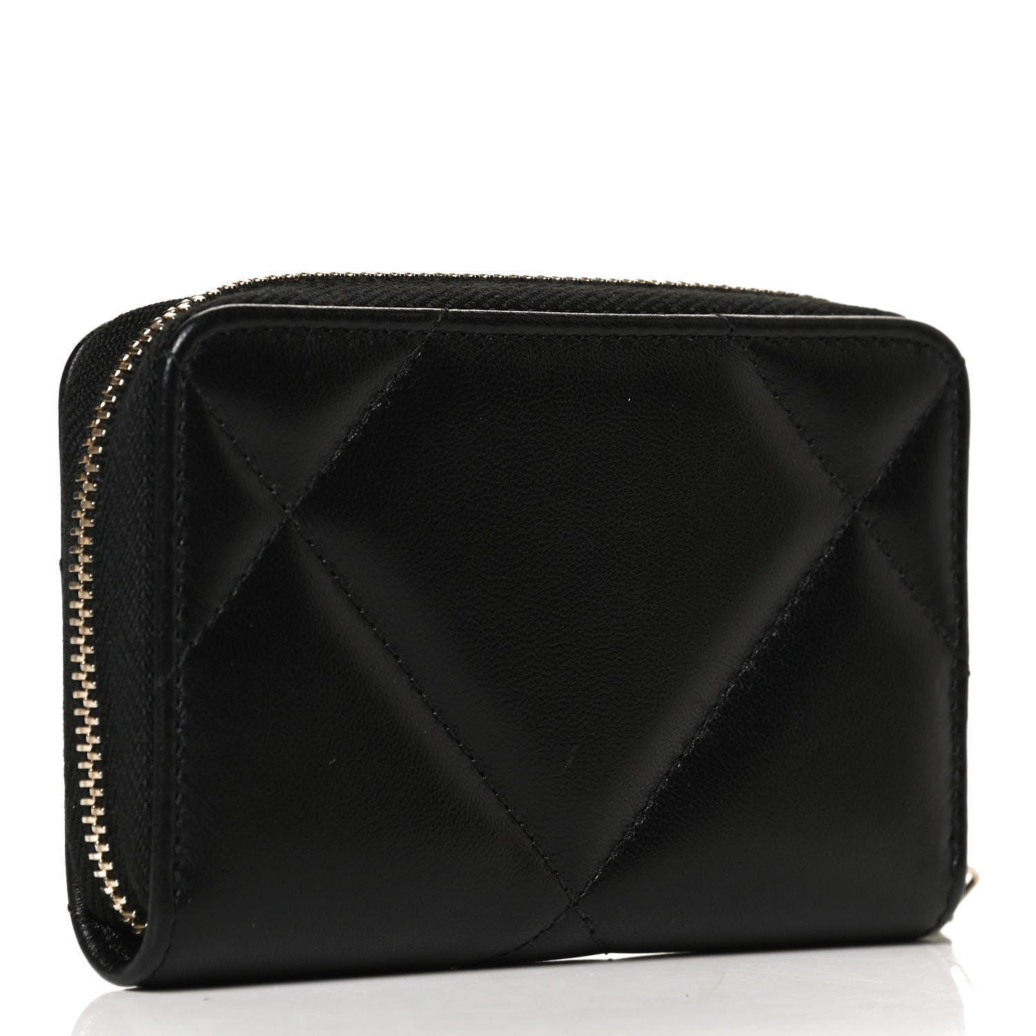 Chanel Lambskin Quilted Chanel 19 Zip Around Coin Purse Wallet Black 3 of 12