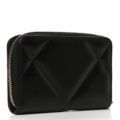Chanel Lambskin Quilted Chanel 19 Zip Around Coin Purse Wallet Black 3 of 12