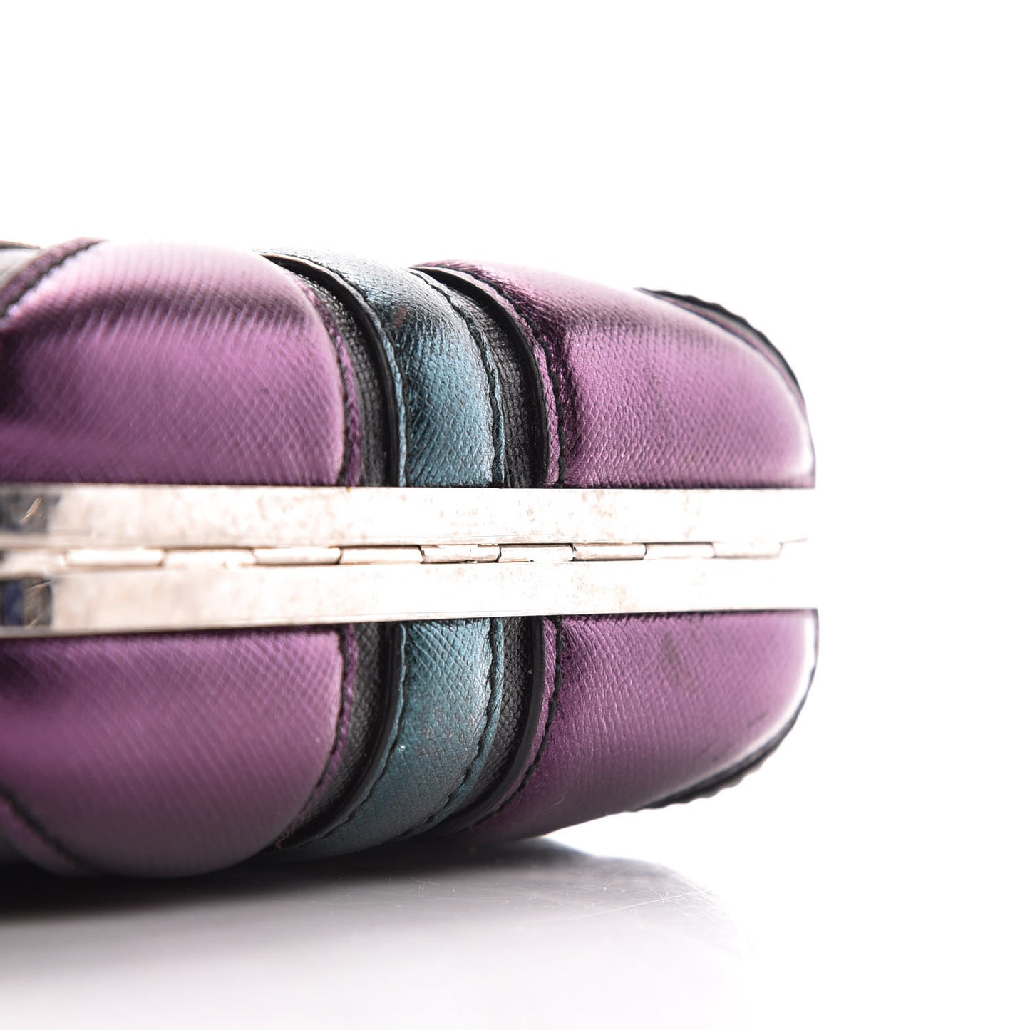 Metallic Saffiano Britannia Skull Box Clutch Green Black Purple