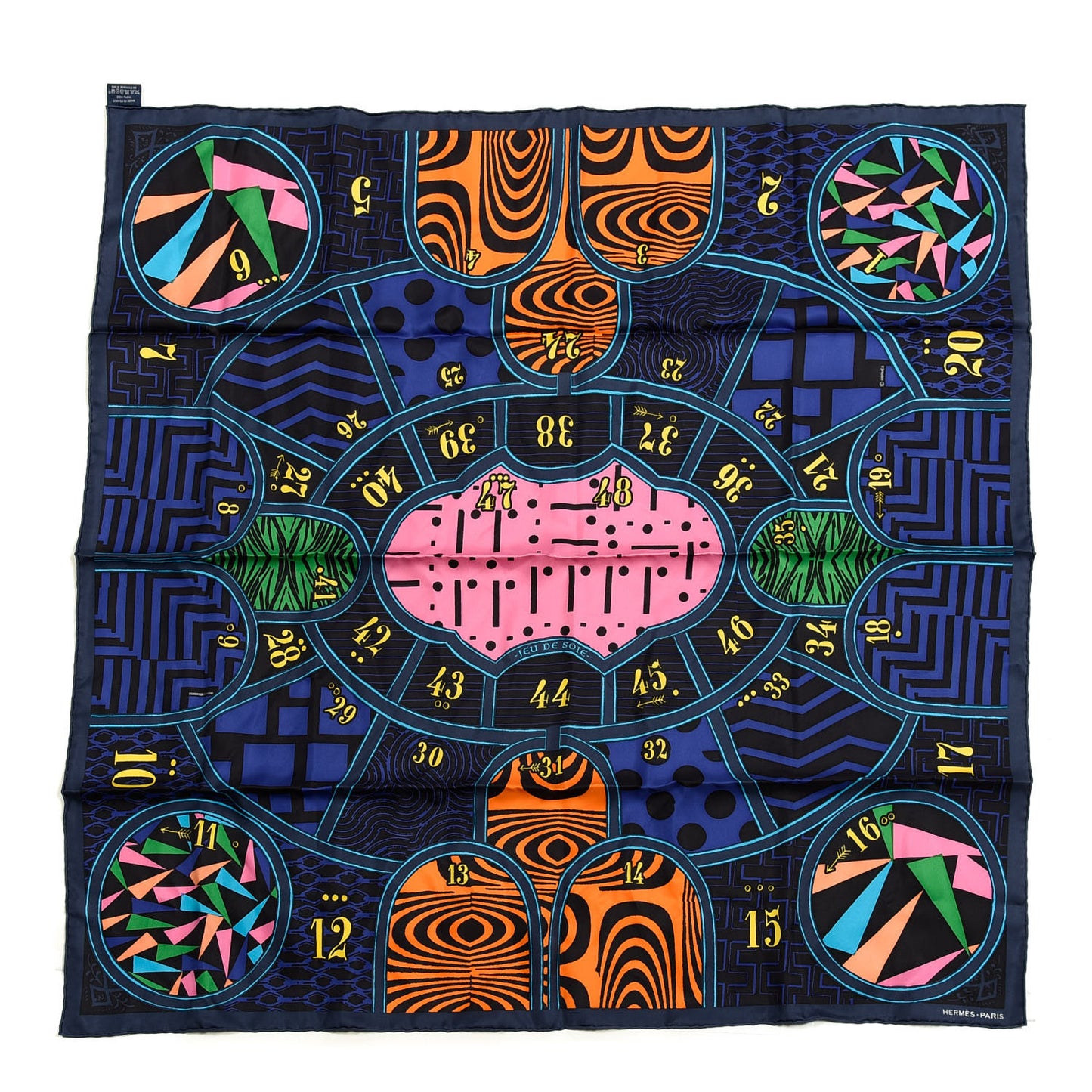 Silk De Soie Scarf 90 Marine Rose Vif Orange