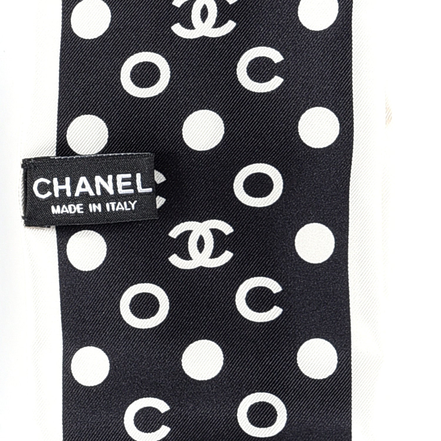 Chanel Silk CC Twilly Hair Tie Black White 4 of 4