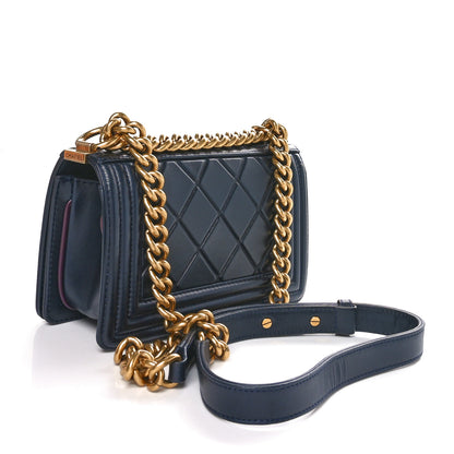 Chanel Calfskin Embossed Small Paris Salzburg Boy Flap Navy 2 of 10