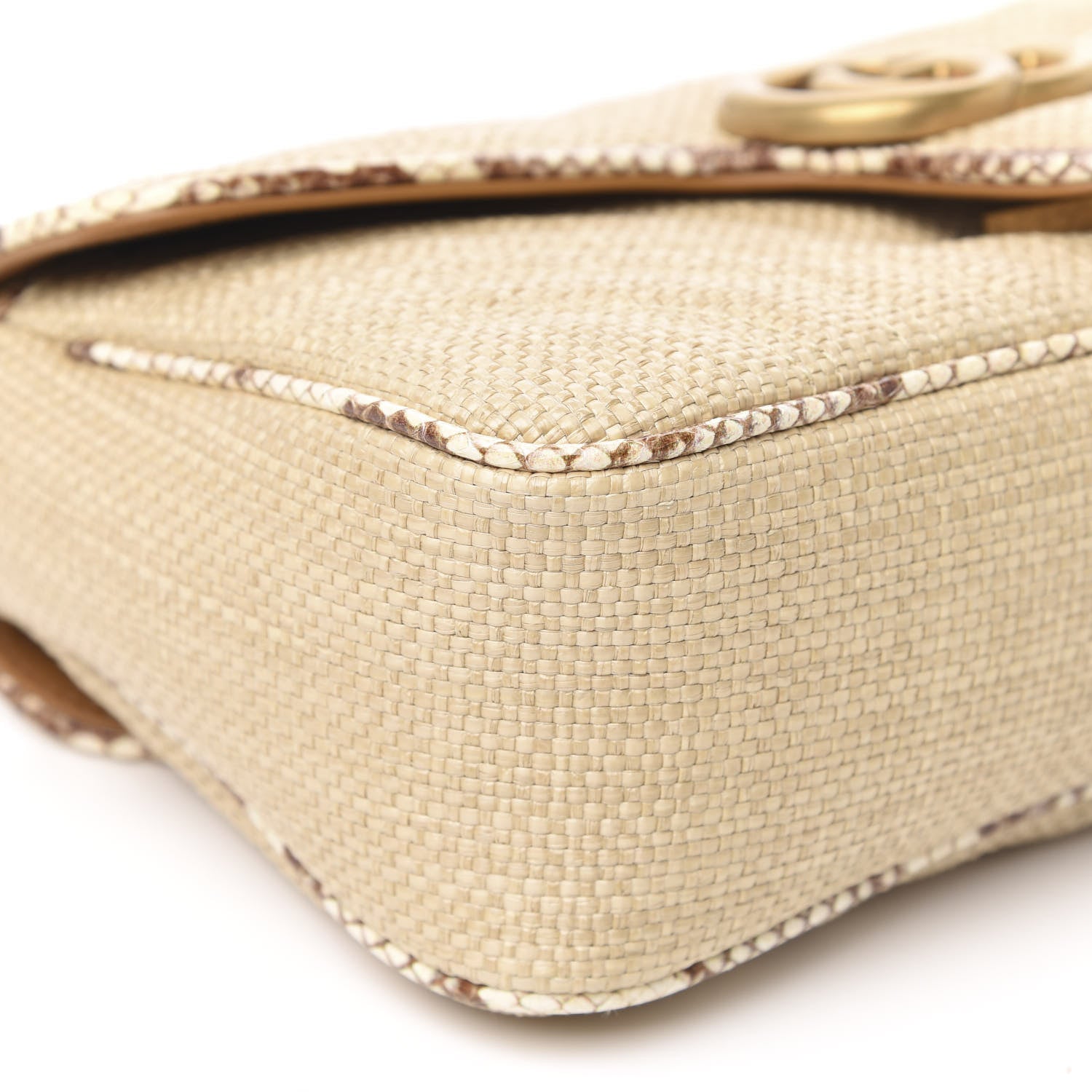 Gucci Raffia Elaphe Matelasse Small GG Marmont Shoulder Bag Natural Cream Brown 9 of 10