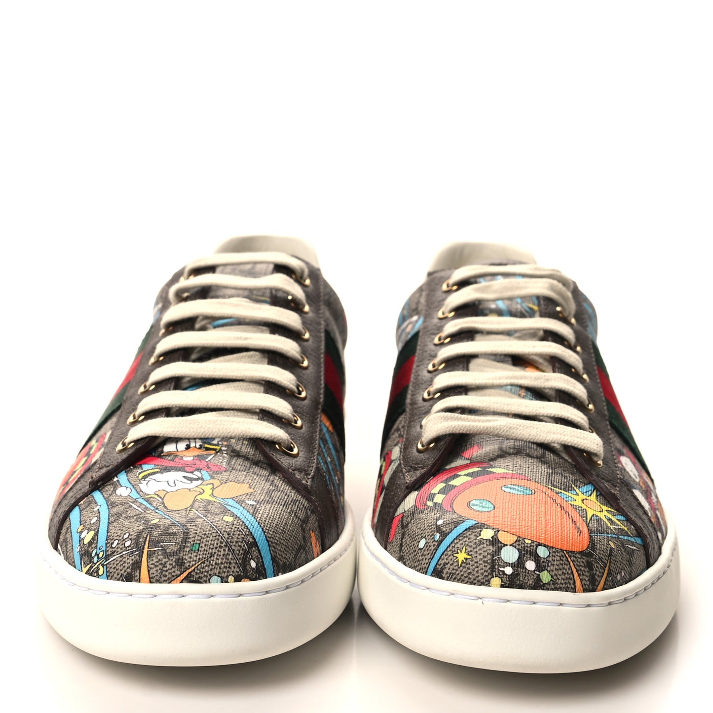 X DISNEY GG Supreme Monogram Web Donald Duck Mens Ace Sneakers 9.5 Beige New Acero Orange