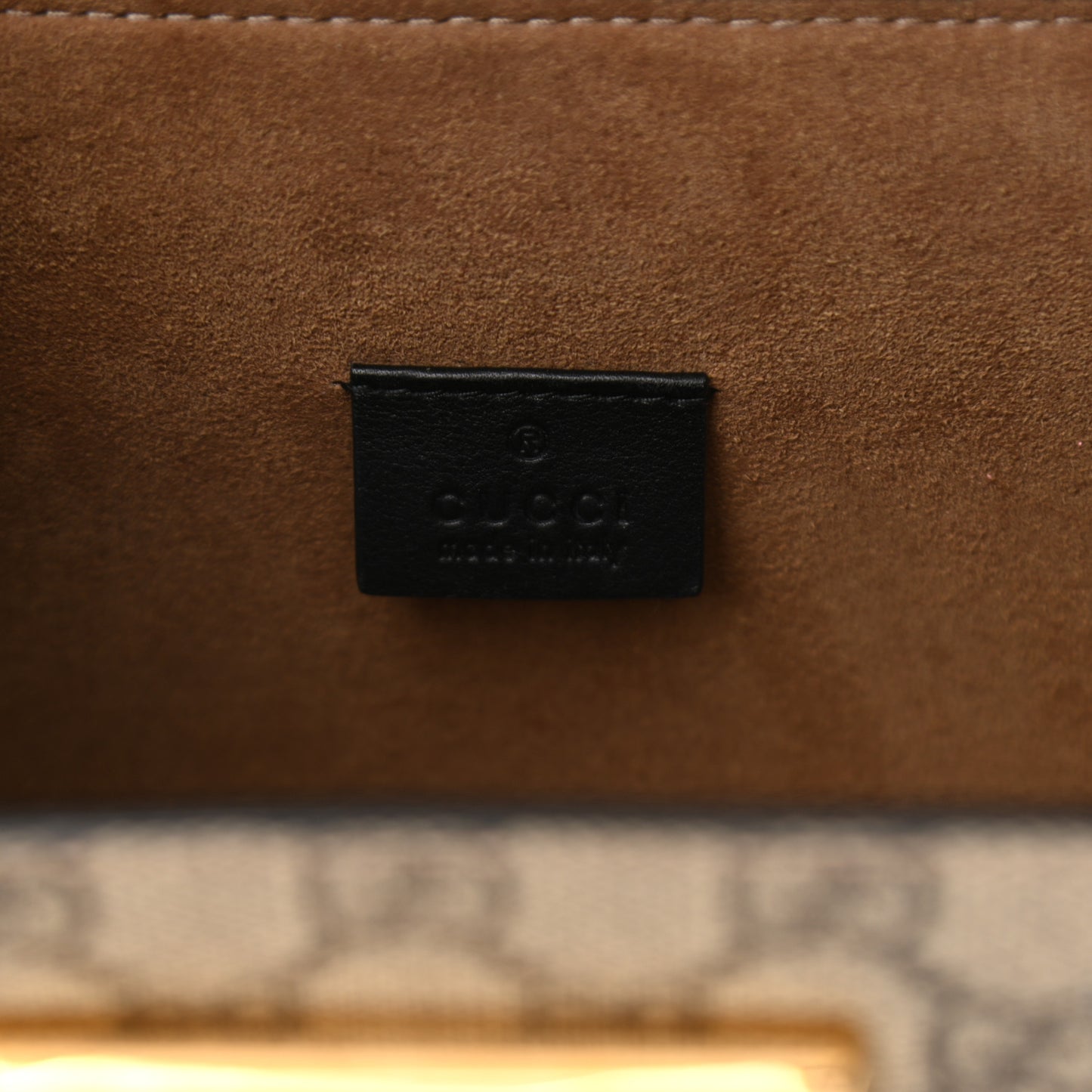 GG Supreme Monogram Small Padlock Bamboo Shoulder Bag Beige Black Cuir