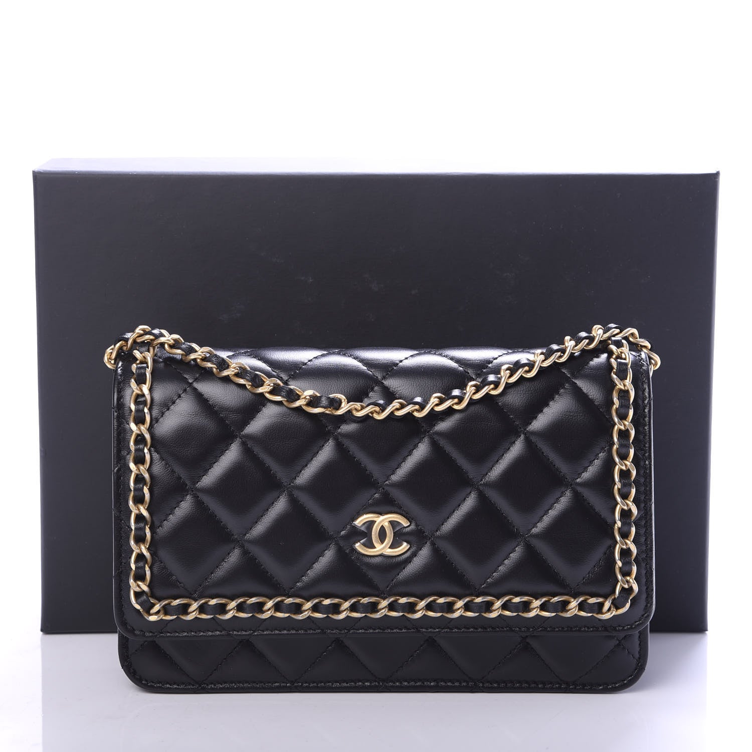 Chanel Lambskin Quilted Running Chain Wallet On Chain WOC Black 11 of 13