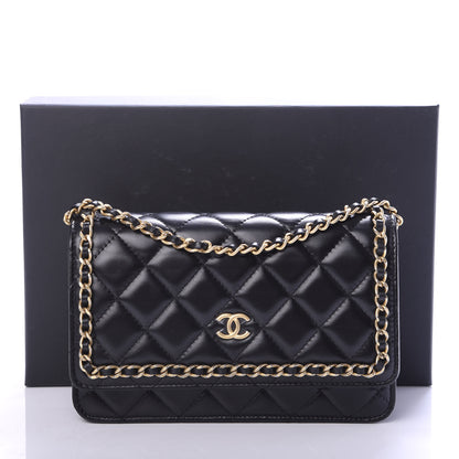 Chanel Lambskin Quilted Running Chain Wallet On Chain WOC Black 11 of 13