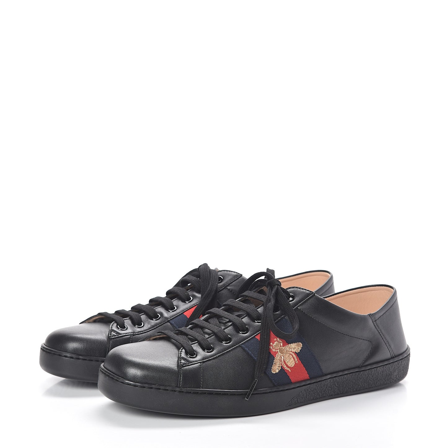 Calfskin Bee Embroidered Mens Ace Sneakers 12.5 Black