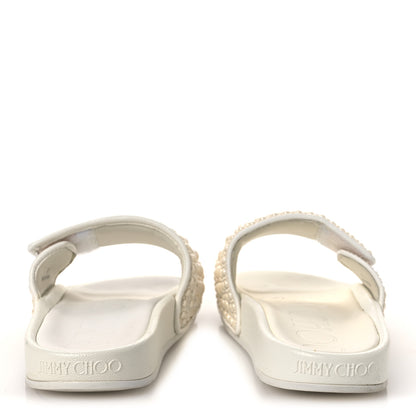Jimmy Choo Canvas Pearl Embellished Fitz Slide Sandals 37 White 6 of 13