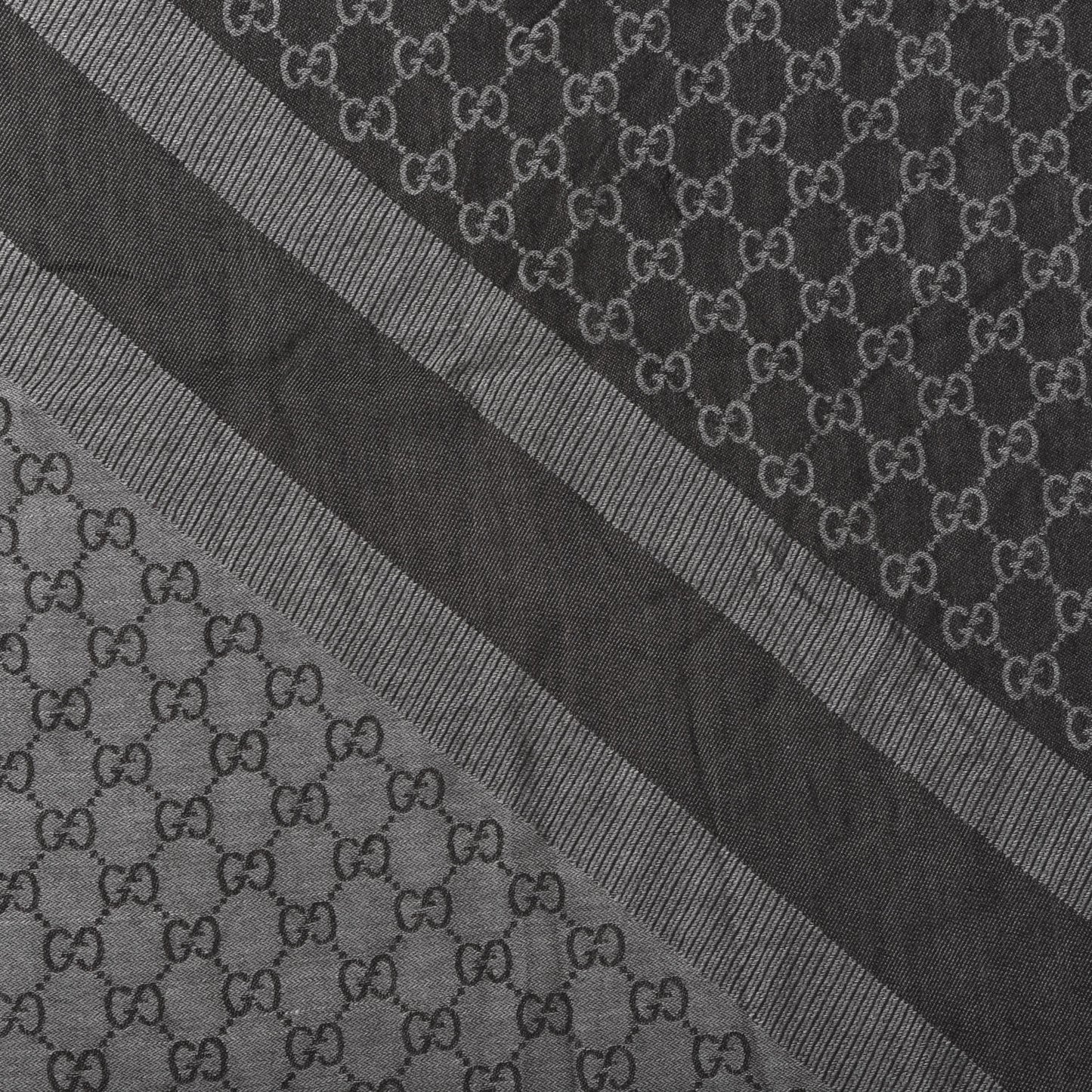 Wool Silk Monogram GGWeb Fringe Shawl Black Medium Grey