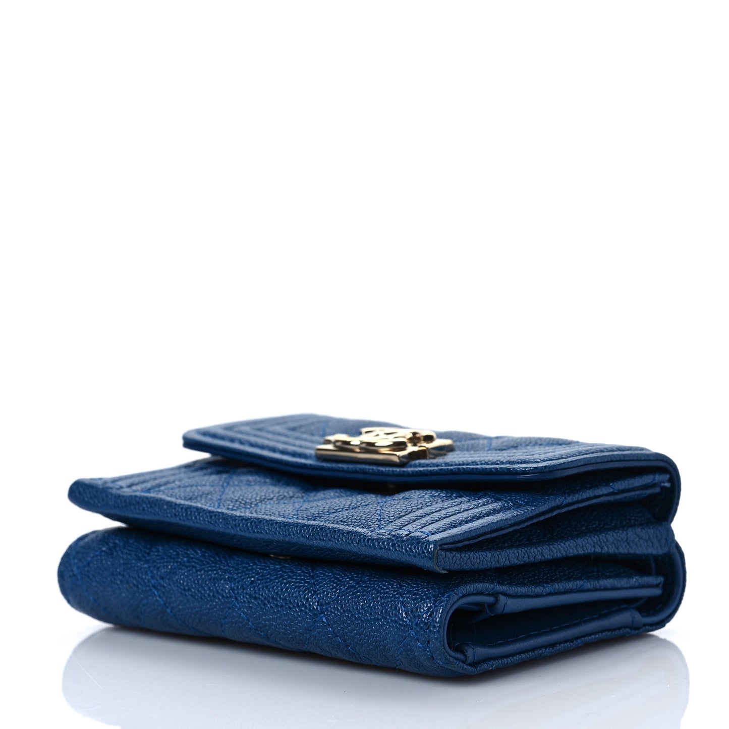 Caviar Quilted Small Boy Flap Wallet Blue