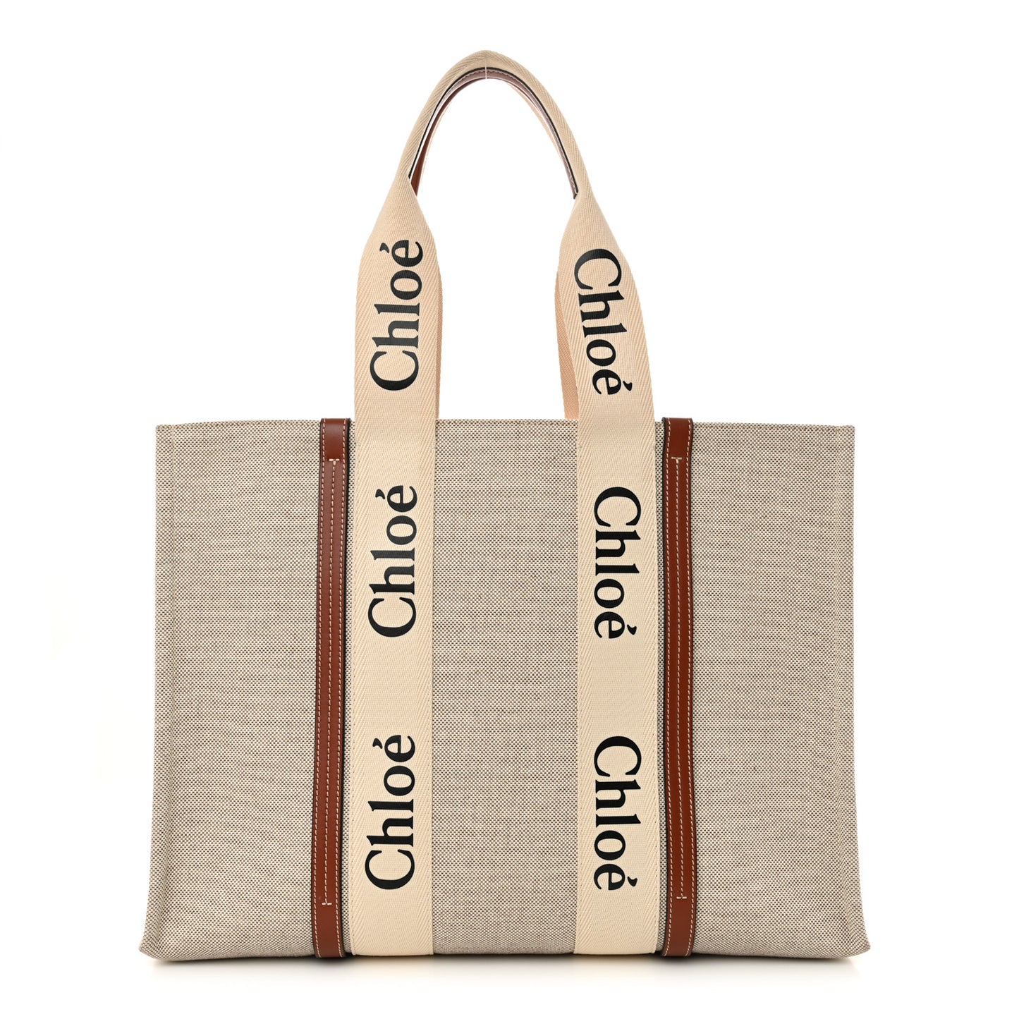 Cotton Calfskin Large Woody Ribbon Tote White Brown