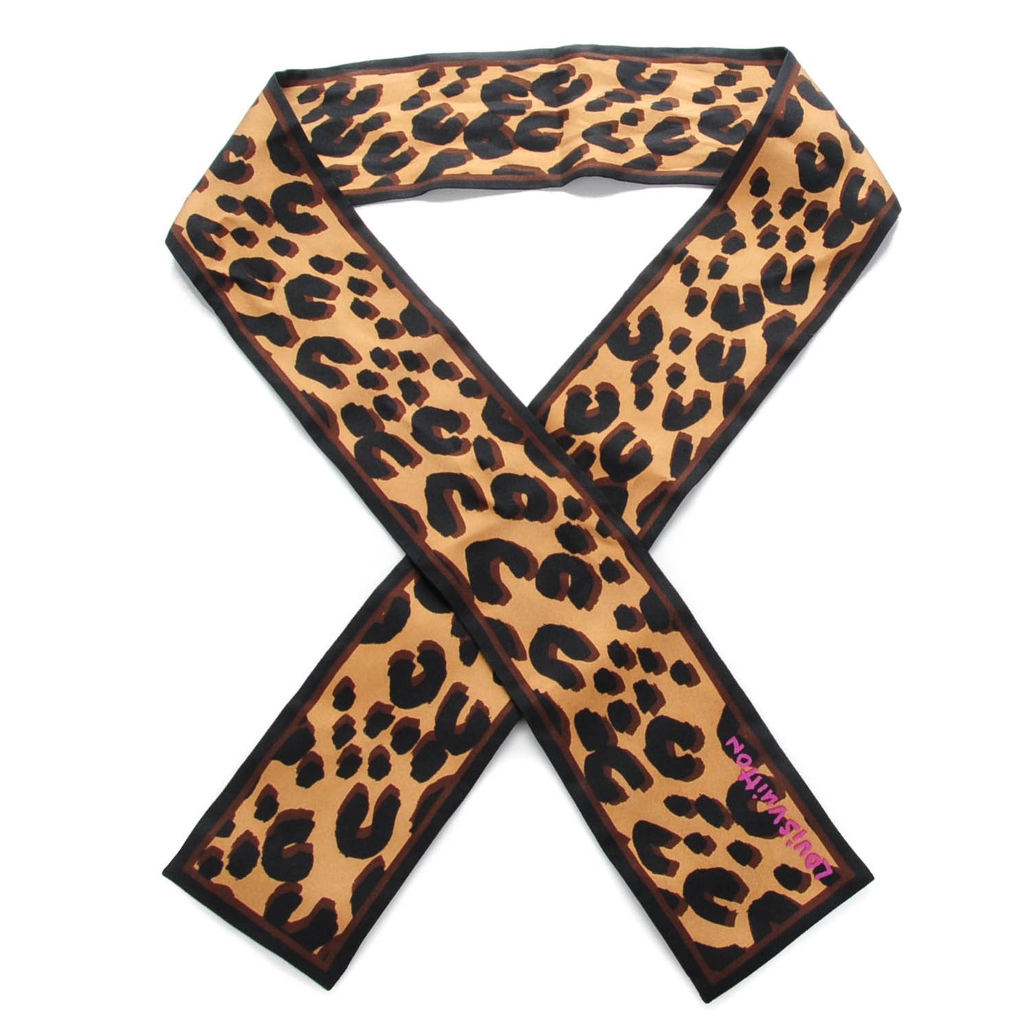 Silk Leopard Bandeau Scarf Marron