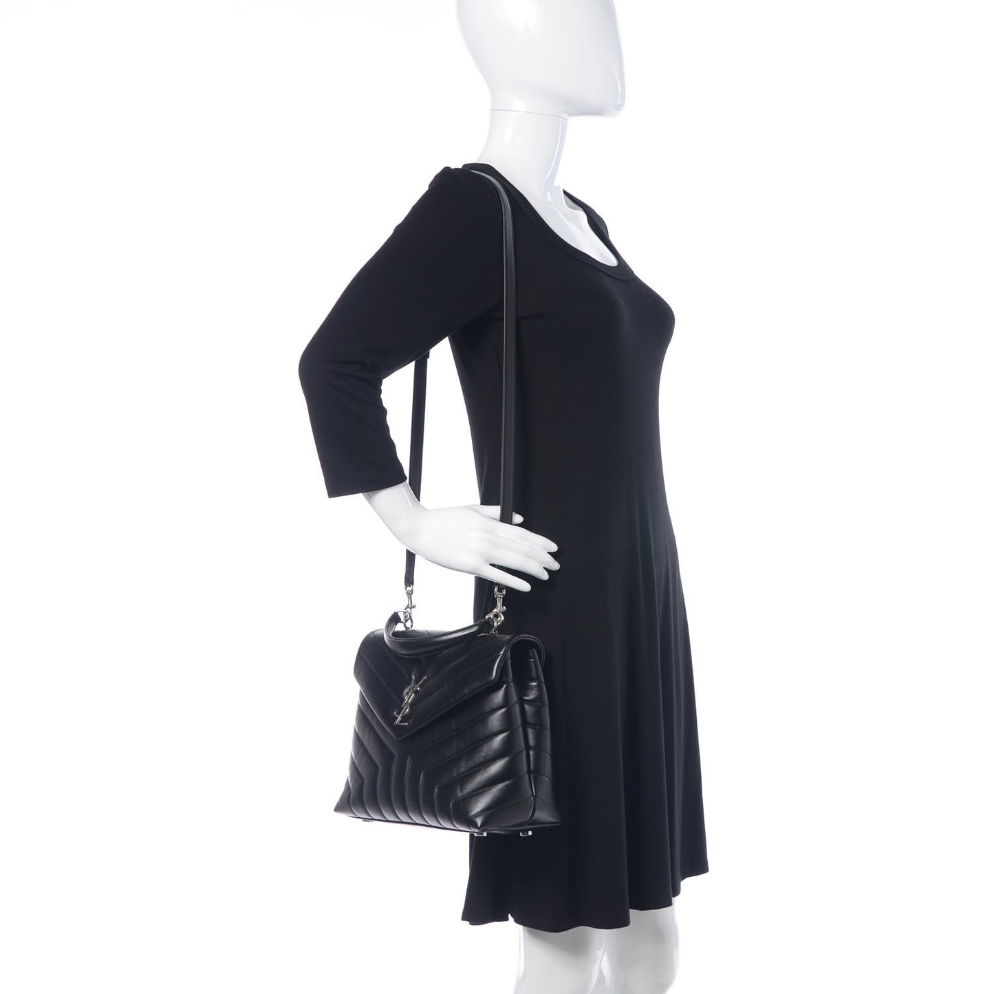 Calfskin Y Quilted Monogram Medium Loulou Satchel Black