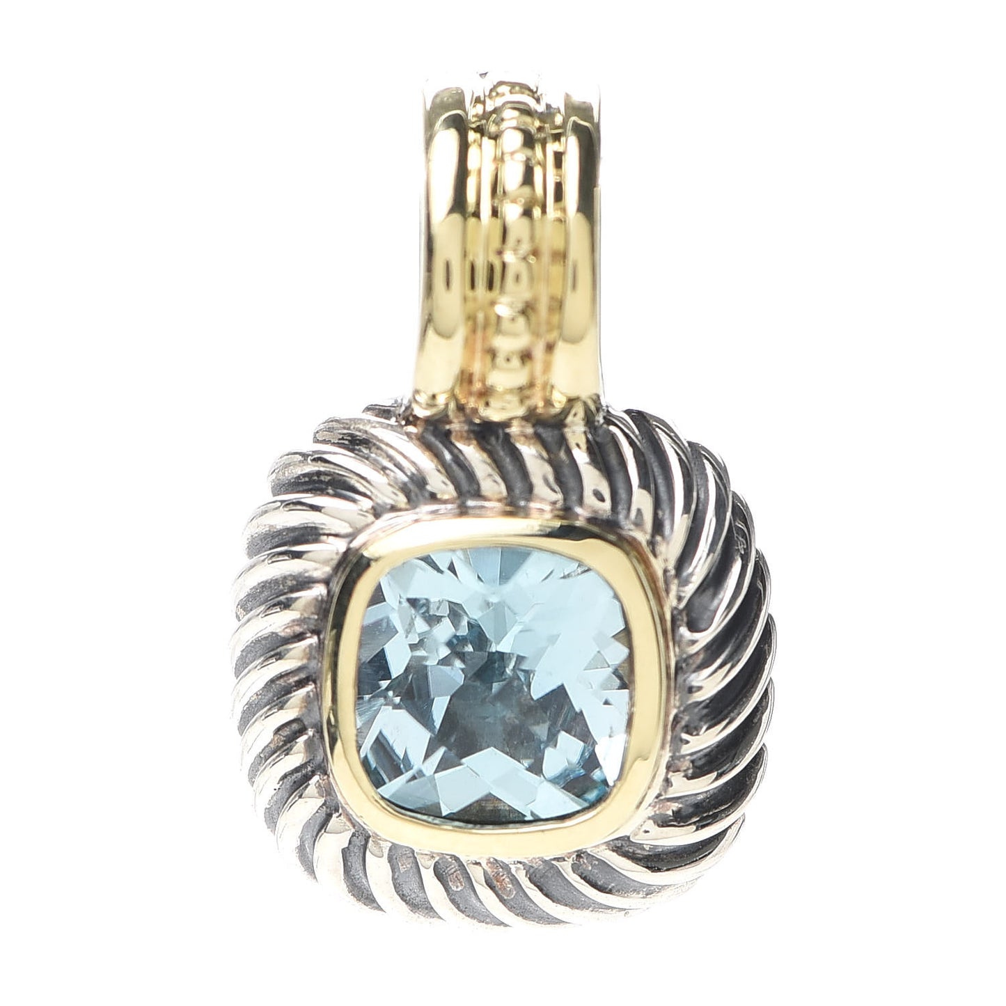 Sterling Silver 14K Yellow Gold Blue Topaz 7mm Albion Enhancer Pendant