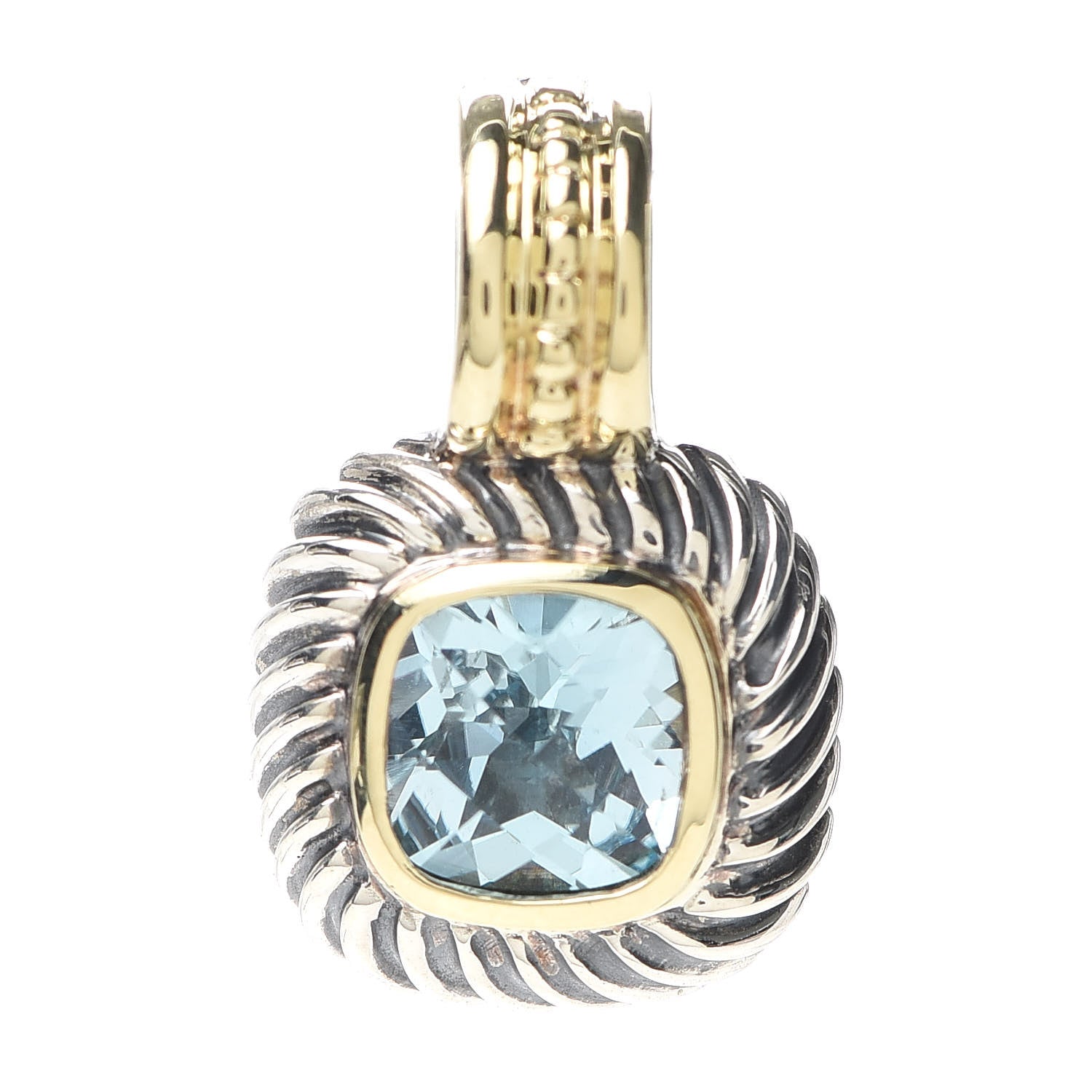 David Yurman Sterling Silver 14K Yellow Gold Blue Topaz 7mm Albion Enhancer Pendant 1 of 3