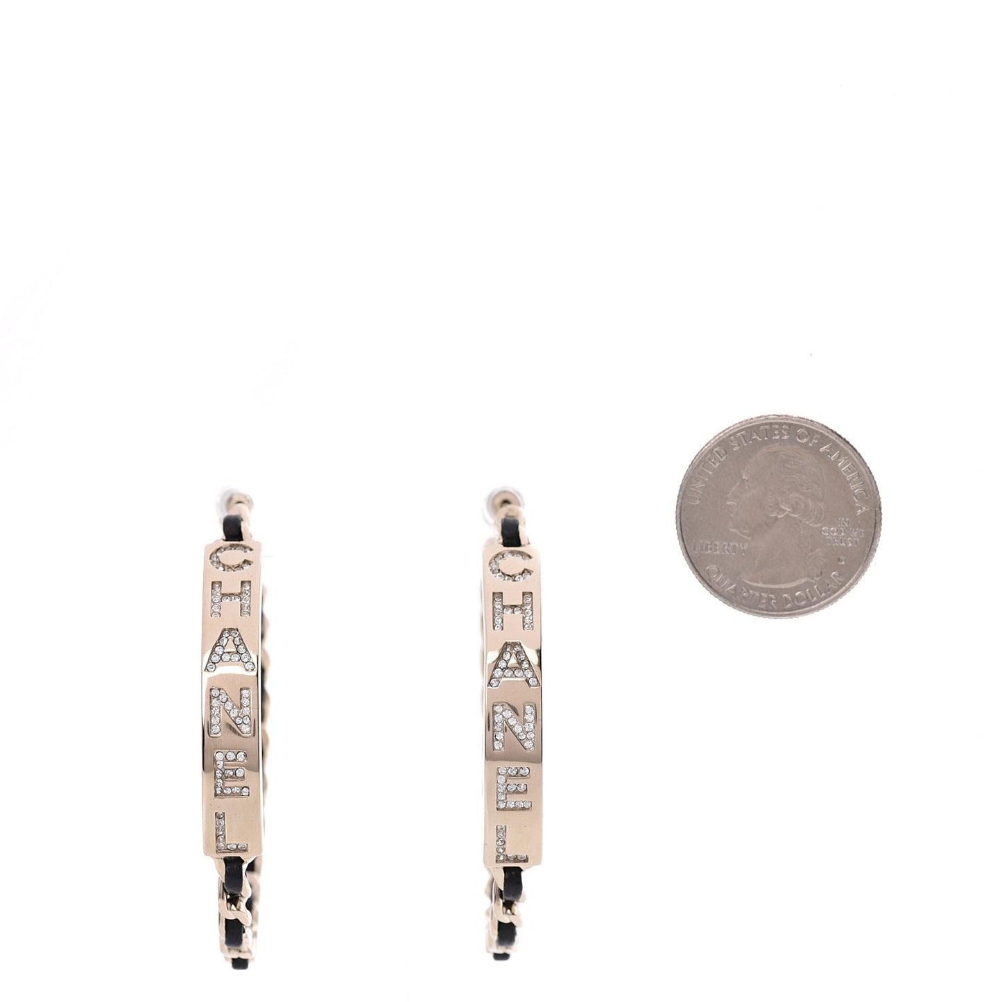 Metal Lambskin Crystal Sergeant Hoop Earrings Gold