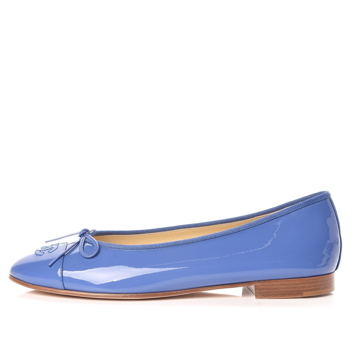 Chanel Patent Calfskin CC Cap Toe Ballerina Flats 41 Blue 1 of 9