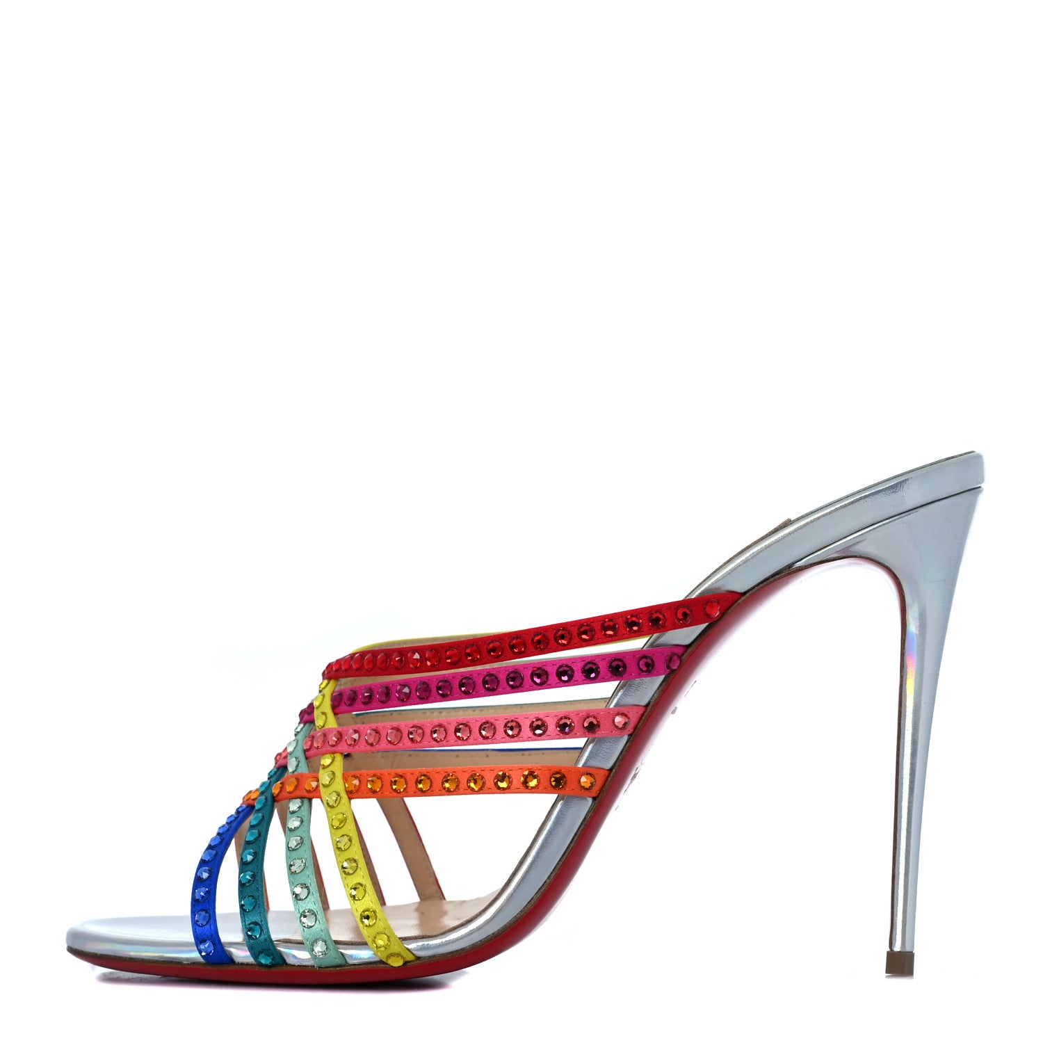 Christian Louboutin Specchio Calfskin Crystal Marthastrass 100 Slide Sandals 40.5 Silver Multicolor 1 of 7