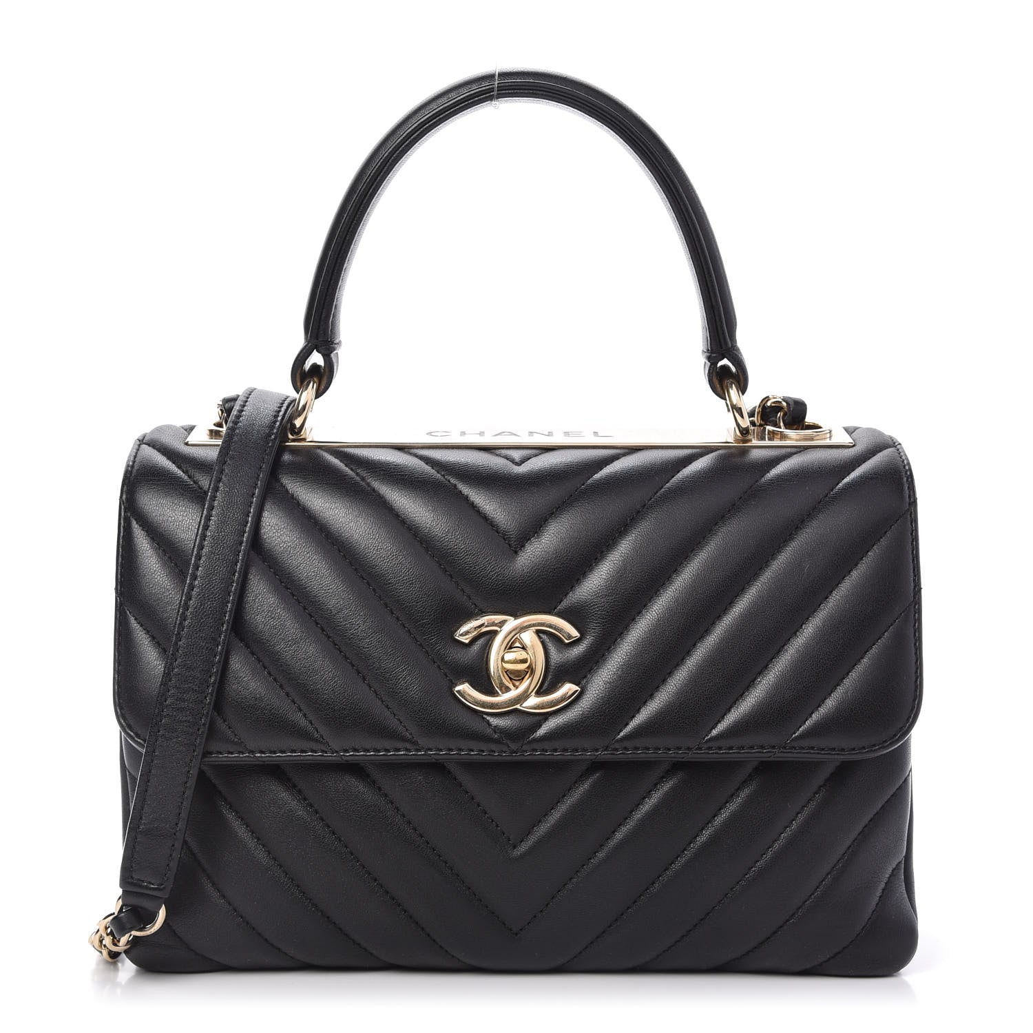 Chanel Lambskin Chevron Quilted Small Trendy CC Dual Handle Flap Bag Black 1 of 12