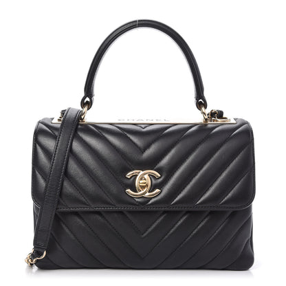 Chanel Lambskin Chevron Quilted Small Trendy CC Dual Handle Flap Bag Black 1 of 12