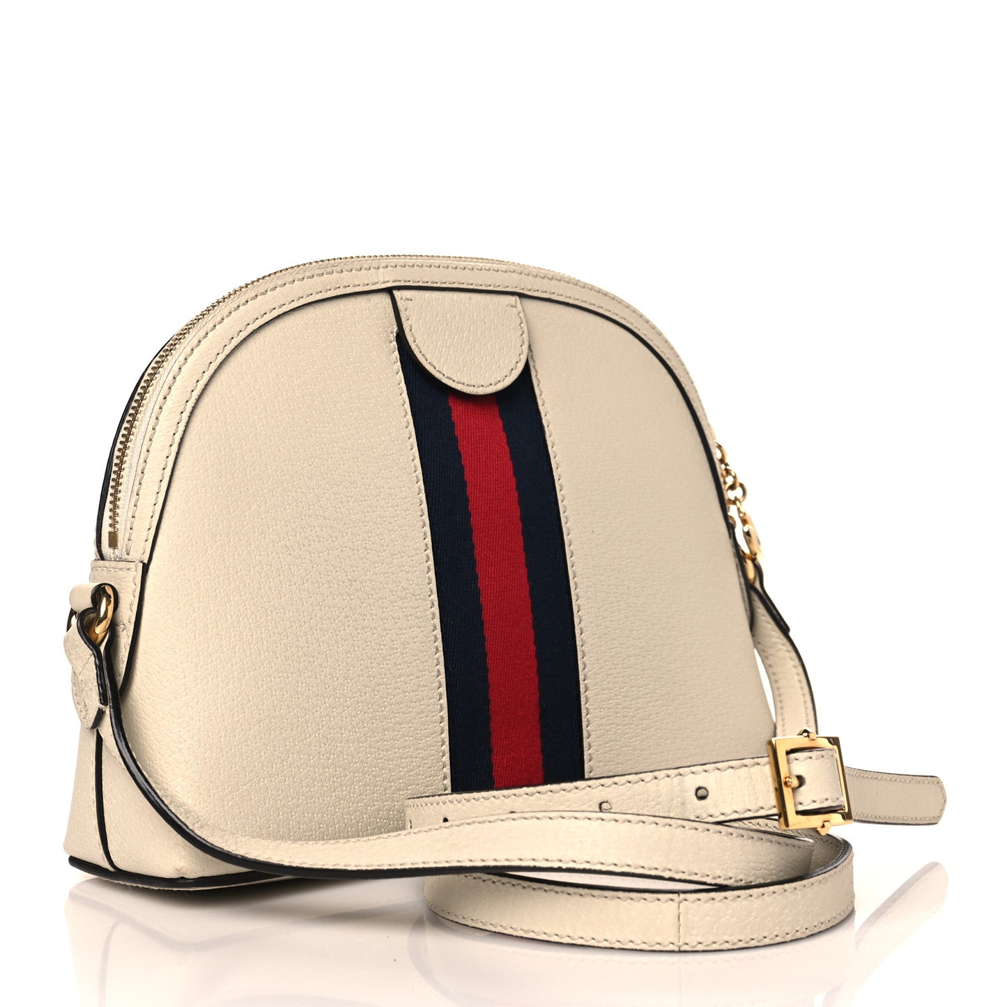 Textured Dollar Calfskin Web Small Ophidia Dome Shoulder Bag Mystic White