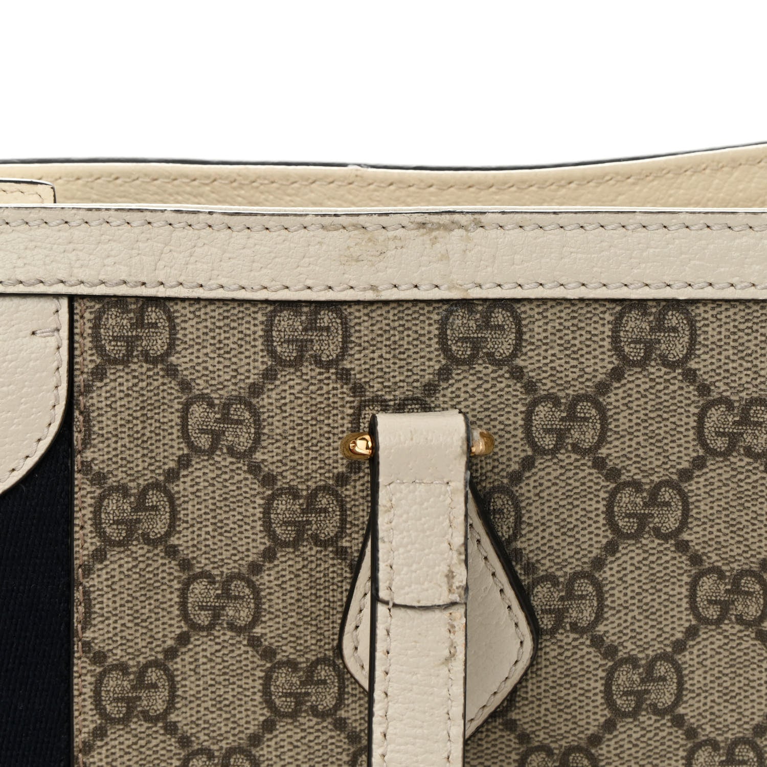 Gucci GG Supreme Monogram Textured Dollar Calfskin Web Medium Ophidia Shopping Tote Beige Ebony Mystic White 13 of 16