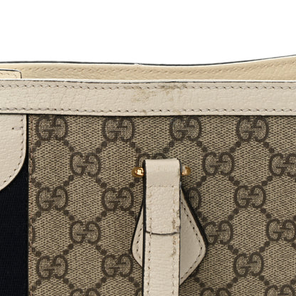 Gucci GG Supreme Monogram Textured Dollar Calfskin Web Medium Ophidia Shopping Tote Beige Ebony Mystic White 13 of 16