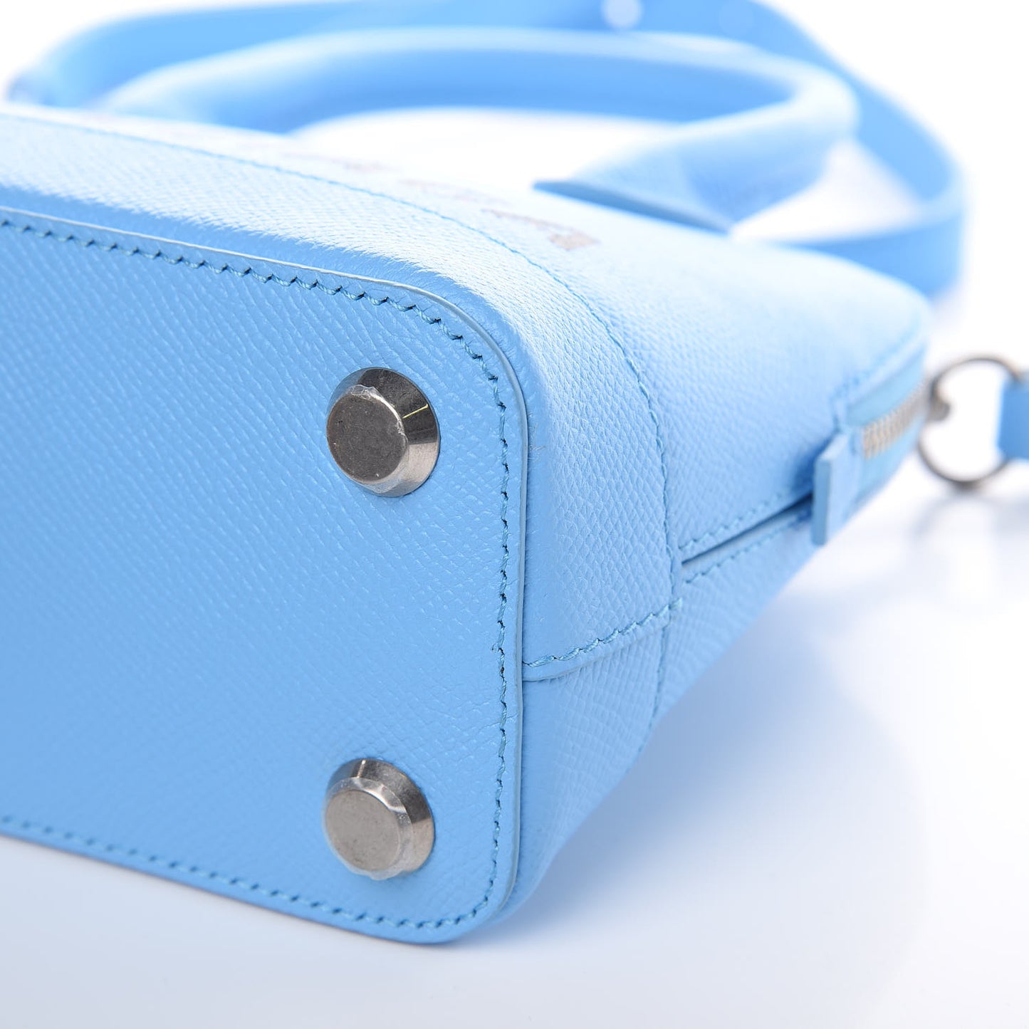 Signature Grained Calfskin Logo XXS Ville Top Handle Bag Baby Blue Black