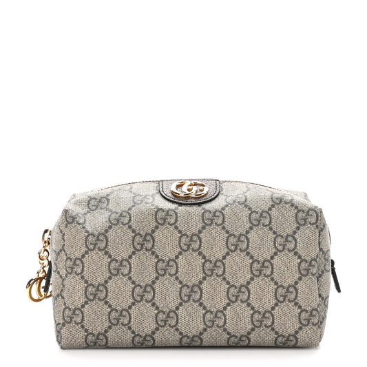 Soft GG Supreme Monogram Calfskin Medium Ophidia Cosmetic Case Beige Ebony New Acero