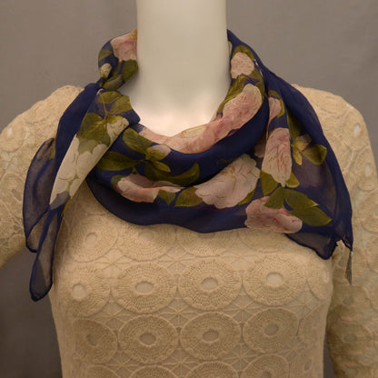 Chanel Silk Chiffon Camellia Scarf Blue 3 of 5