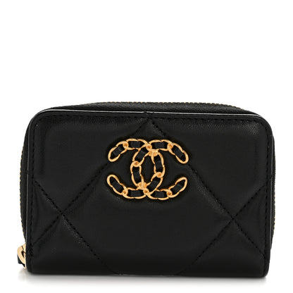Chanel Lambskin Quilted Chanel 19 Zip Around Coin Purse Wallet Black 1 of 8
