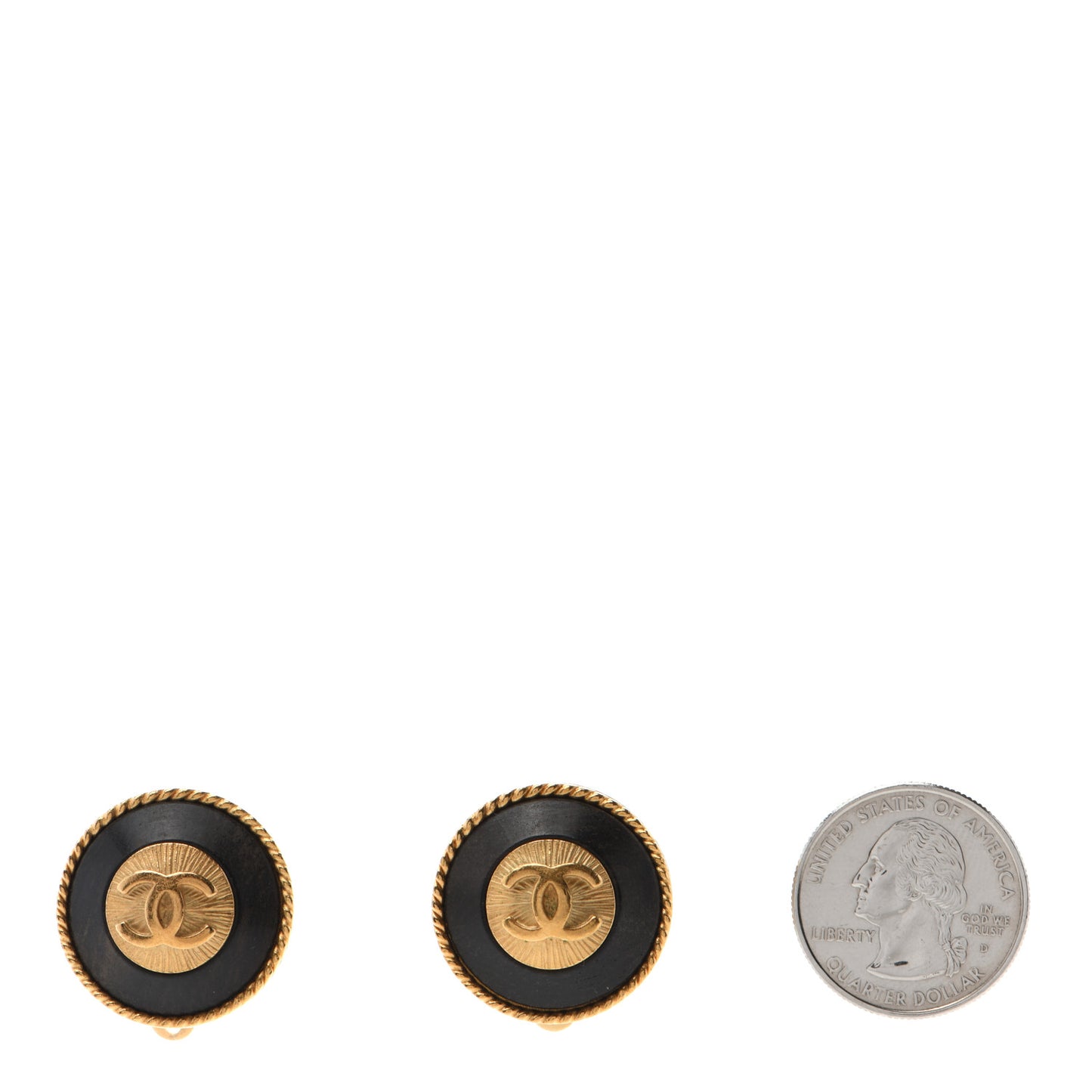 CC Round Clip On Earrings Gold Black