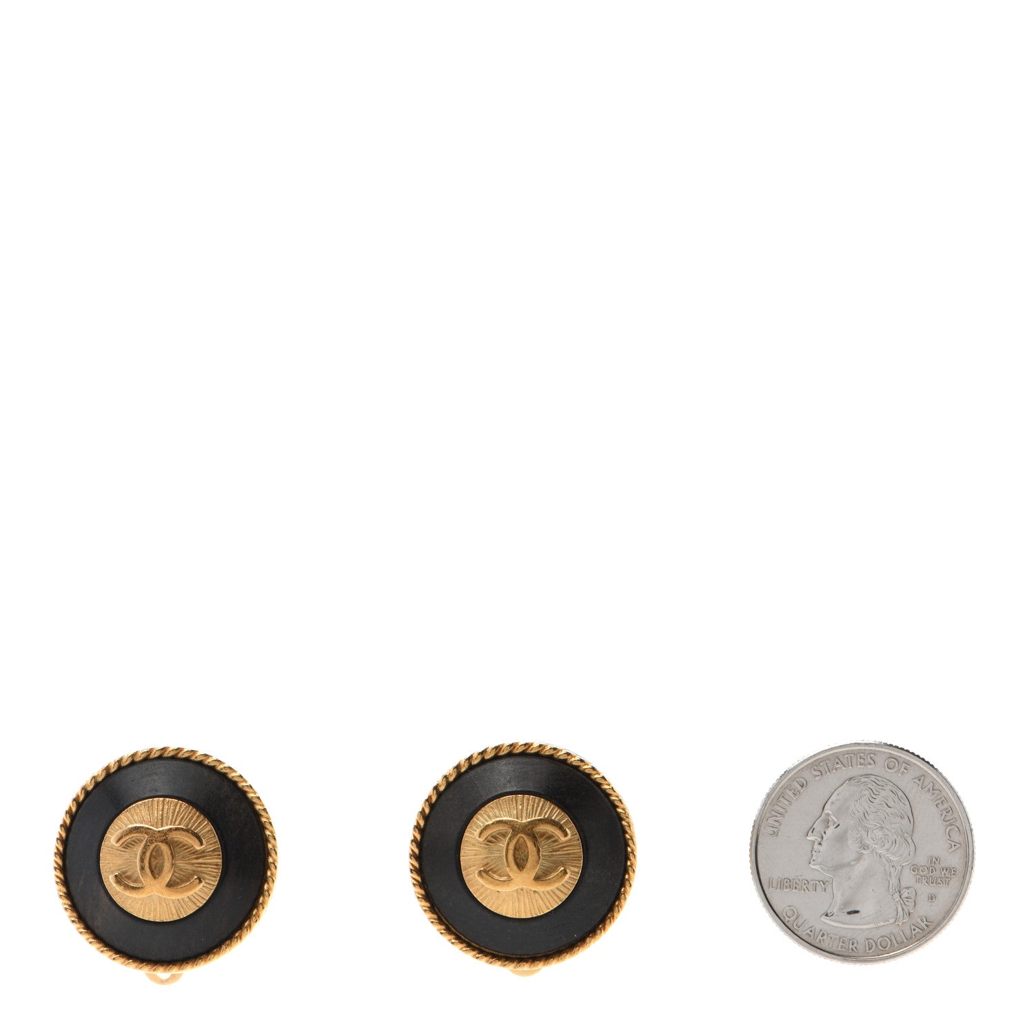 Chanel CC Round Clip On Earrings Gold Black 2 of 5