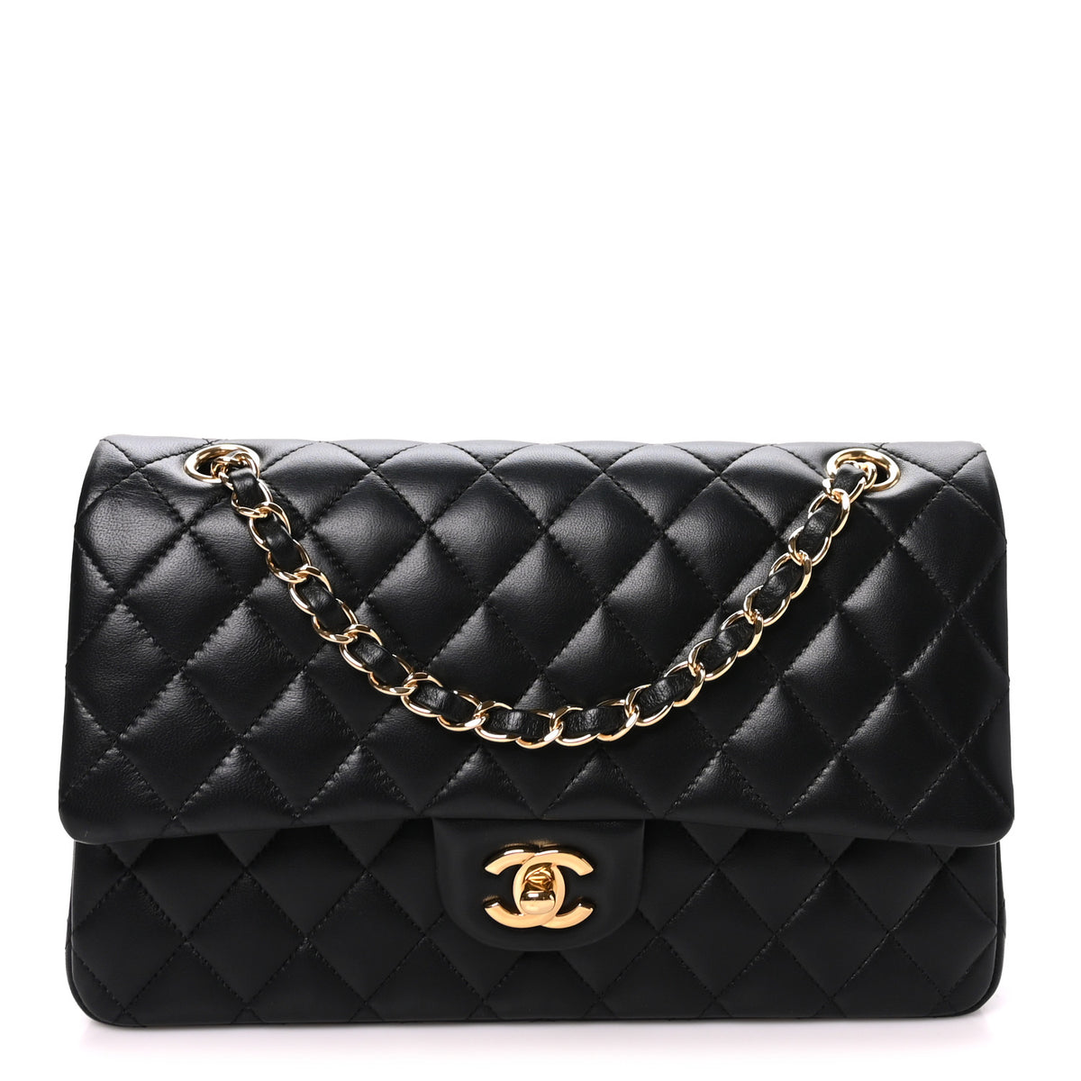 Lambskin Quilted Medium Double Flap Black