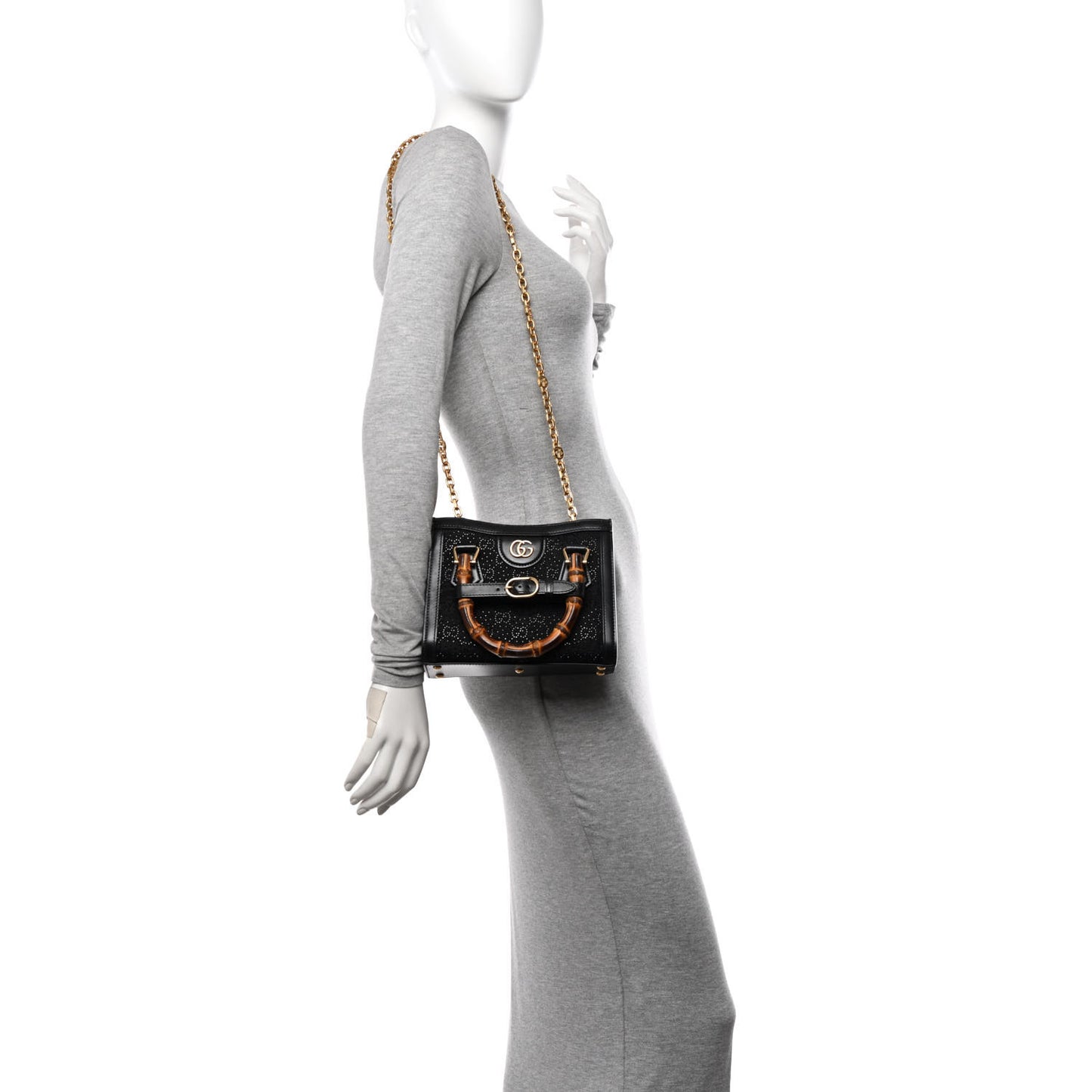 New Canvas Charisma Calfskin Crystal GG Monogram Mini Diana Tote Black