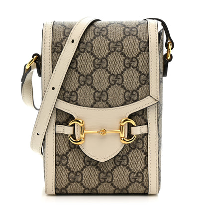 Gucci GG Supreme Monogram Azalea Calfskin Mini Horsebit 1955 Crossbody Bag Beige Ebony Mystic White 1 of 18