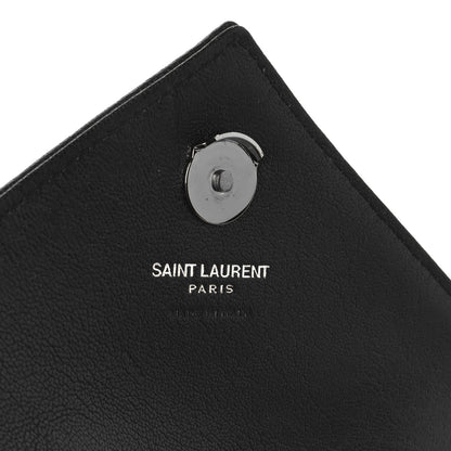 Saint Laurent Calfskin Matelasse Chevron Heart Patchwork Monogram College Chain Wallet Black 5 of 9