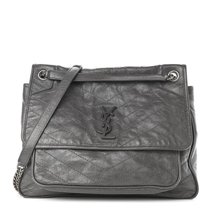 Saint Laurent Crinkled Calfskin Matelasse Monogram Large Niki Chain Satchel Storm 1 of 11
