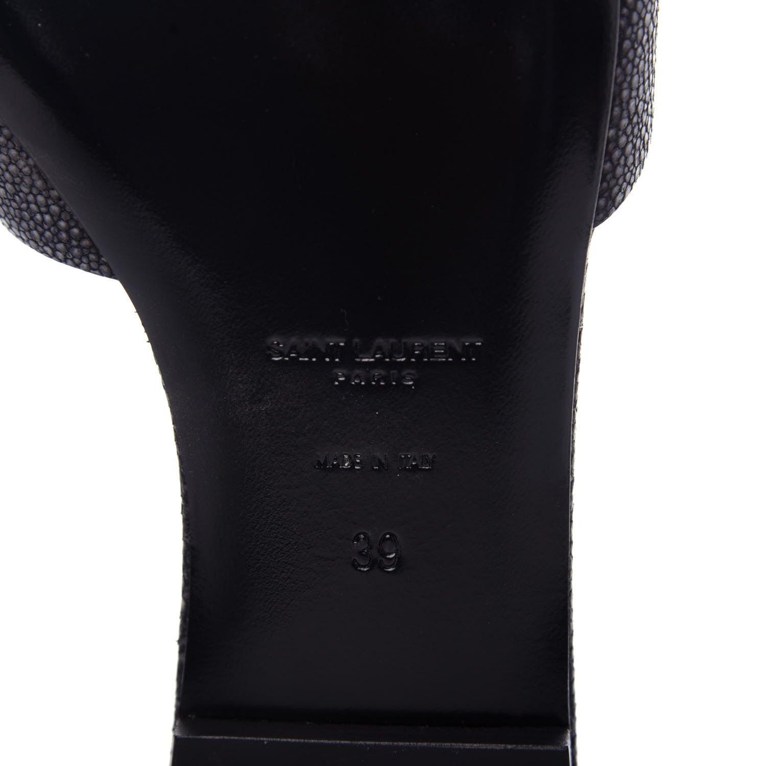 Saint Laurent Calfskin Galuchat Embossed Tribute 05 Slide Sandals 39 Dark Grey 9 of 11