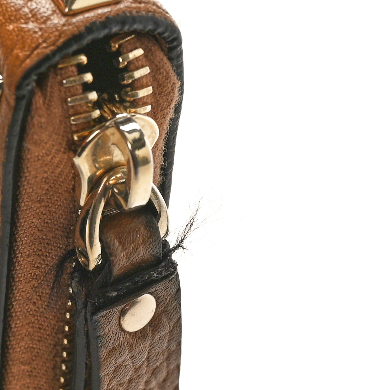 Grained Calfskin Rockstud Zip Around Wallet Bright Cognac