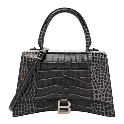 Balenciaga Shiny Calfskin Crocodile Embossed Medium Hourglass Top Handle Bag Dark Grey 1 of 11