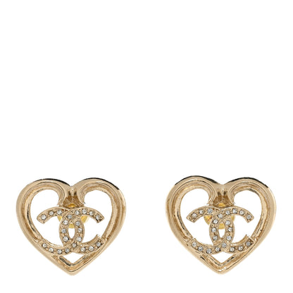 Chanel Metal Crystal CC Logo Heart Earrings Gold 1 of 4