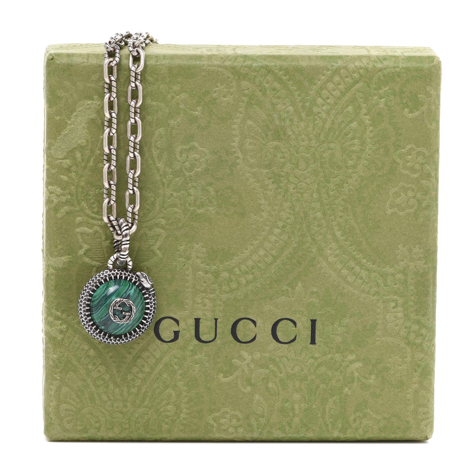 Gucci Sterling Silver Resin Garden GG Necklace Green 6 of 6