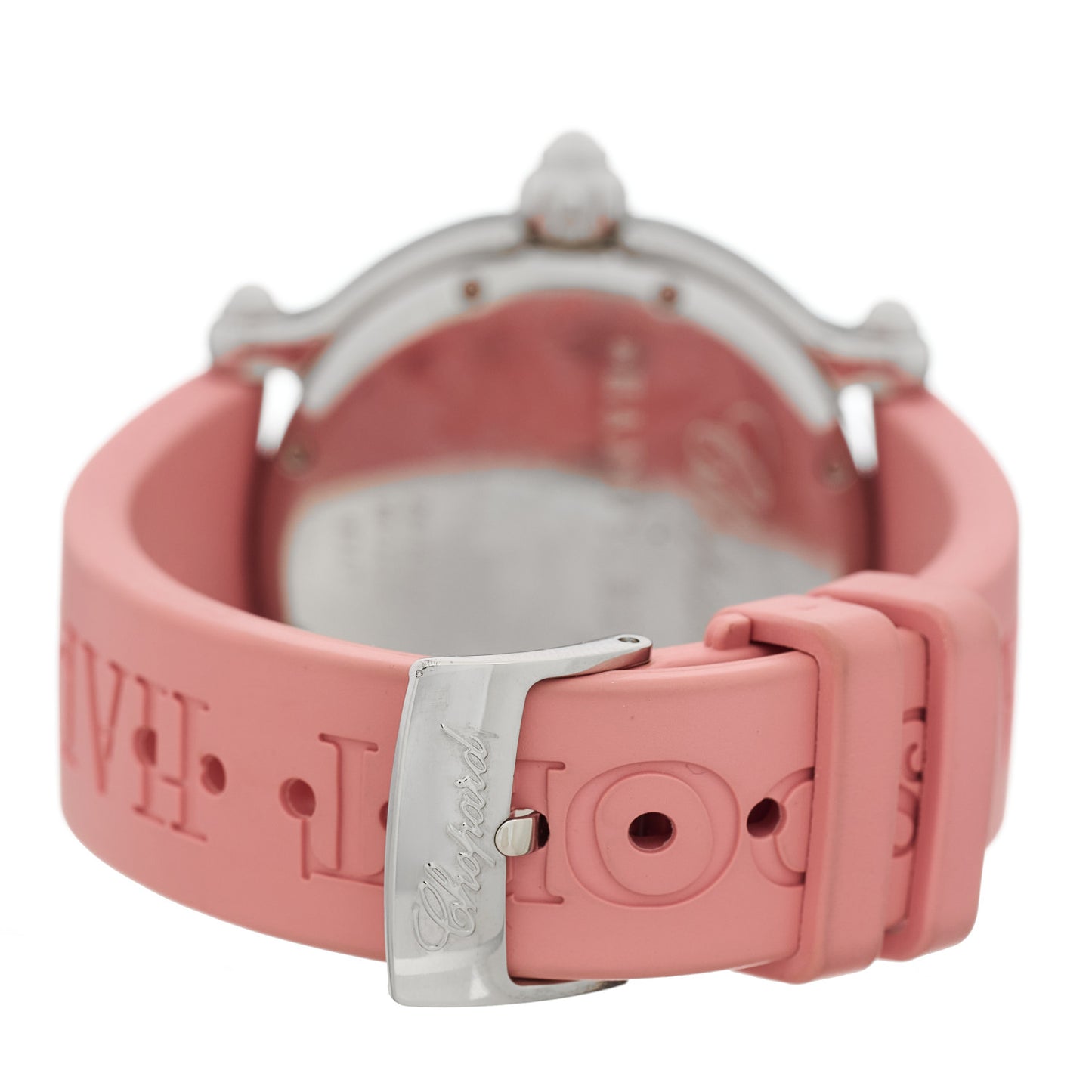 Stainless Steel Rubber Diamond Pink Sapphire Pink Mother of Pearl 38mm Happy Sport Hearts Quartz Watch