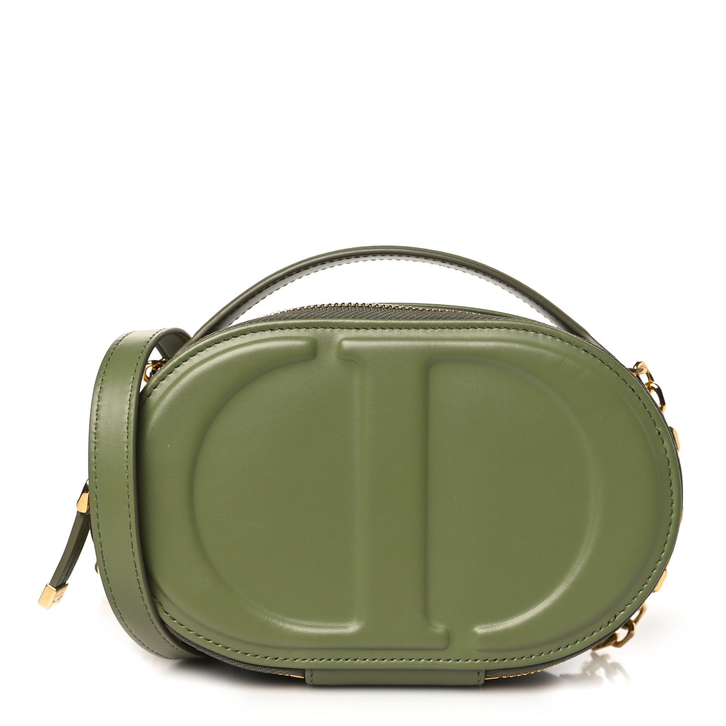 Calfskin CD Signature Oval Crossbody Camera Bag Green